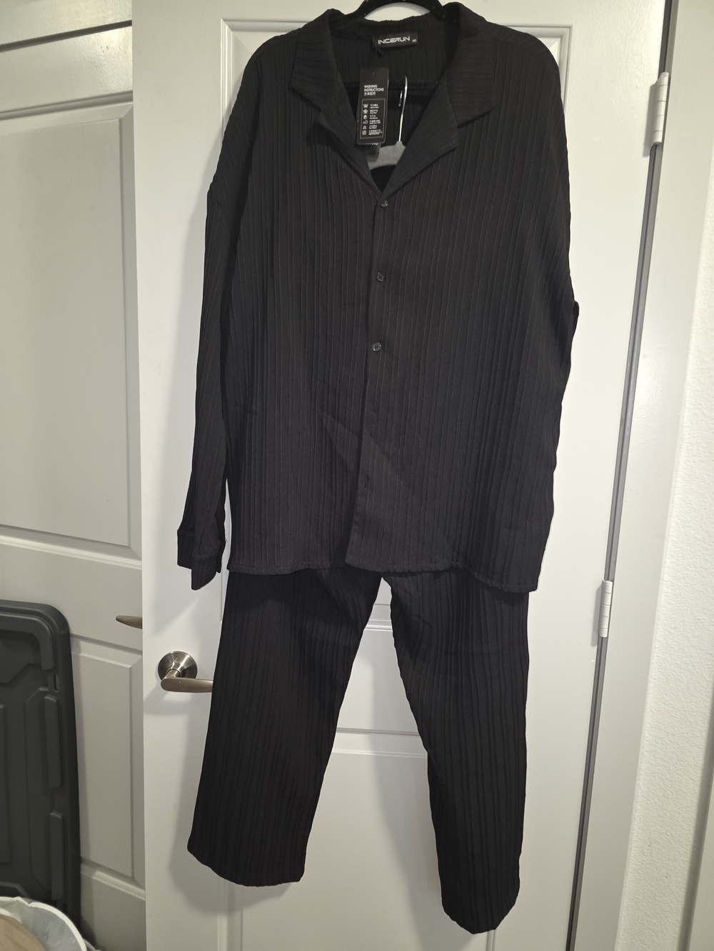 Men's Pleats Please Issey Miyake Black Pleated Two-Piece Suit
